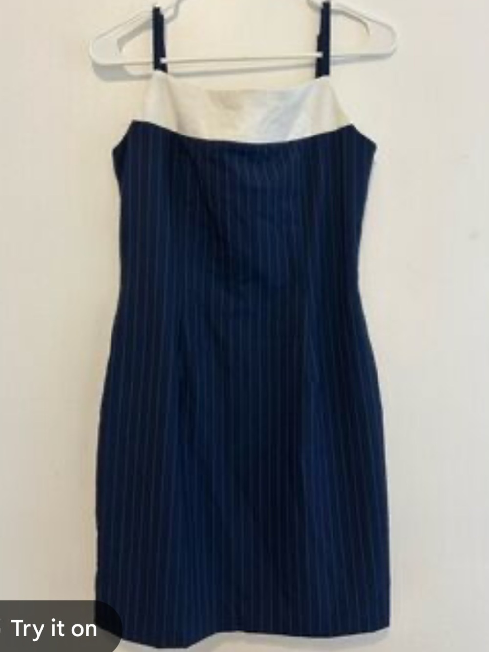 STAUD Navy Pinstripe Mini Dress